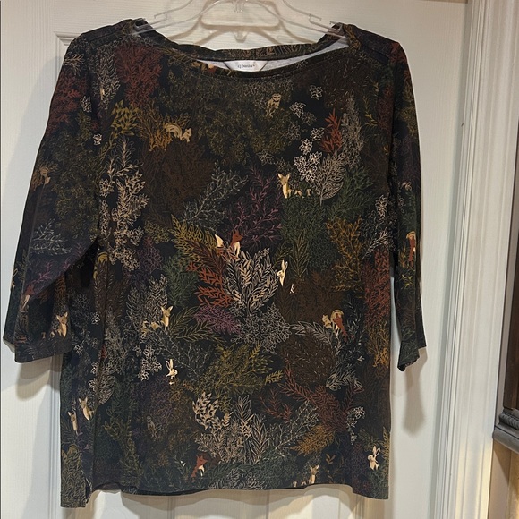 NWOT CJ Banks Forest Print Three Quarter Sleeve Top - Picture 1 of 11